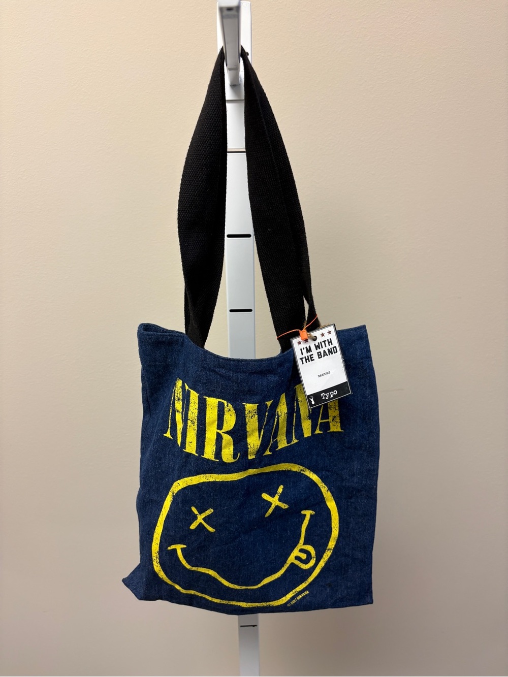 NIRVANA Navy Denim Bag with Yellow Logo